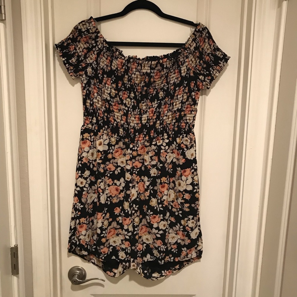 NWT GS Love Black Floral Off the Shoulder Romper